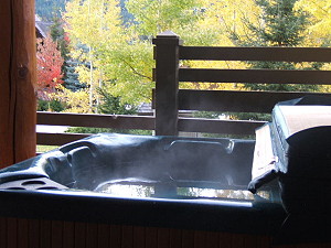 Private hot tub with mountain views