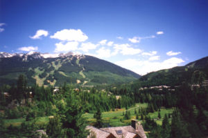 View of golf course and Blackcomb Mtn. from main deck