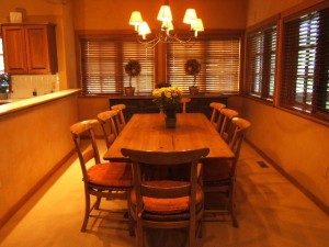 Full length dining table with seating for 8 people