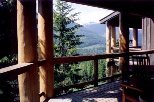 Wrap around upper viewing balcony with arts and crafts deck furniture and gas BBQ grill